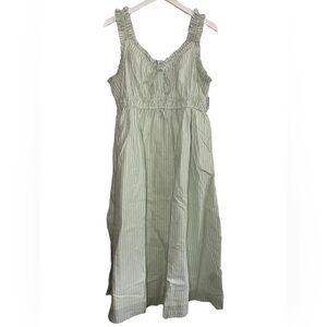 NEW Old Navy Maternity Dress L Milkmaid Midi Length Cottagecore Green Stripe